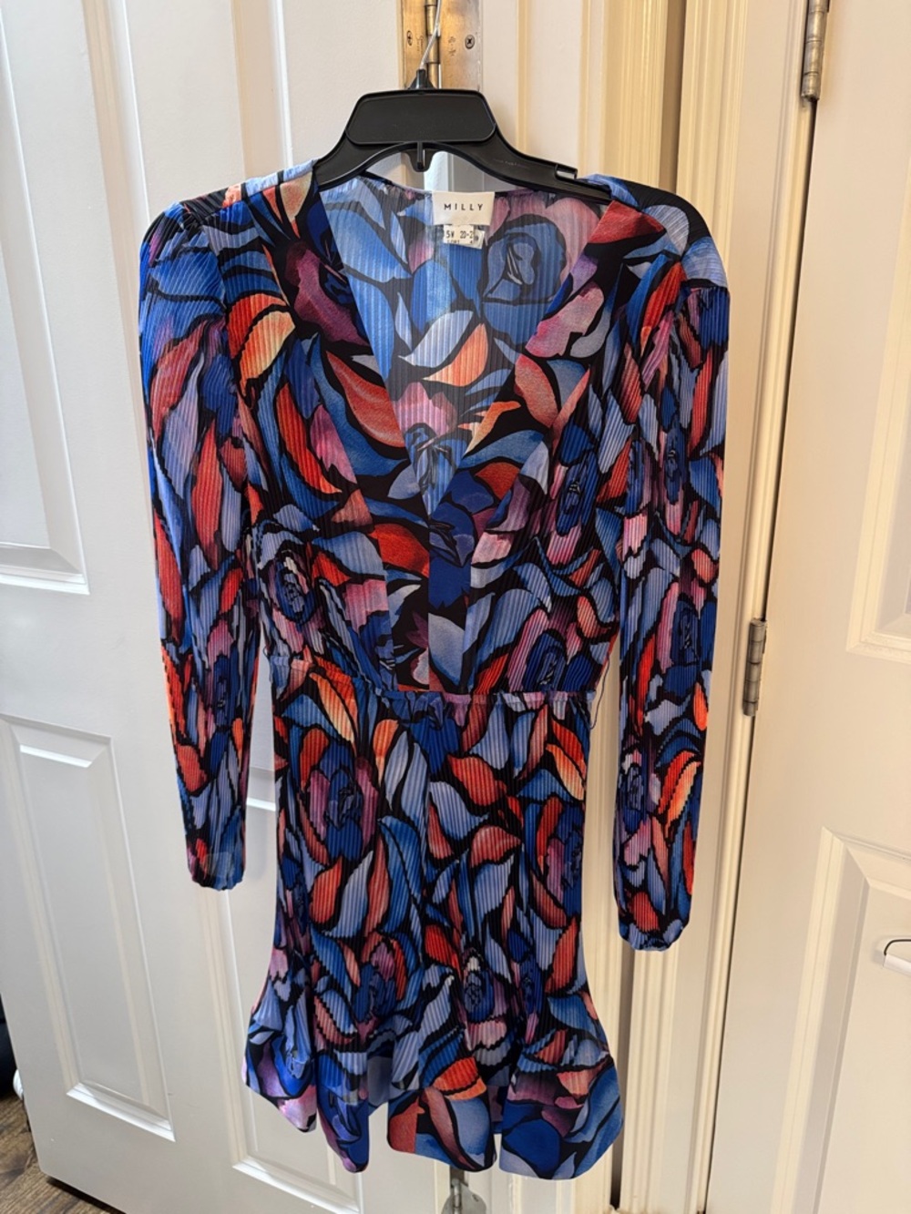 Milly Multicolor V-Neck Long Sleeve Floral-Abstract Dress